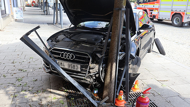 Řidička si spletla brzdu s plynem, vjela na chodník a narazila do stromku